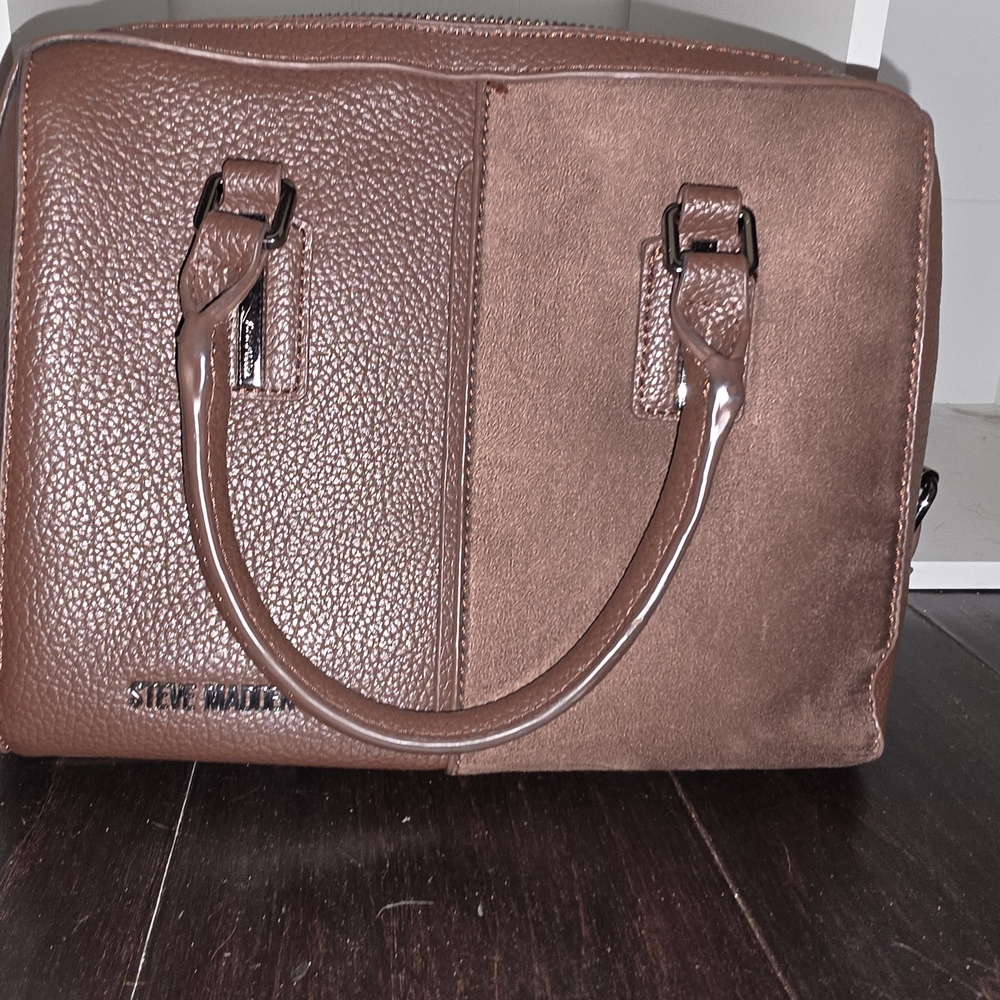 Steve Madden Rose Brown Two-Texture Satchel